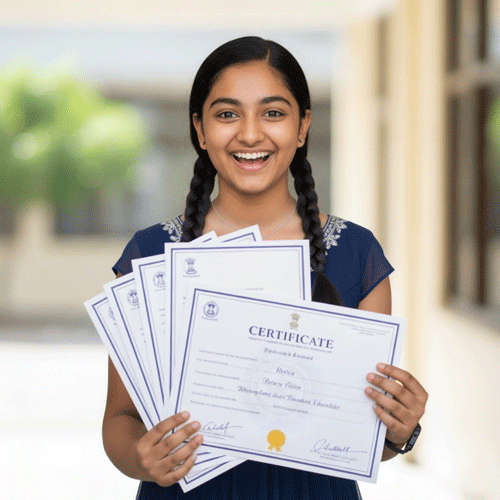 Student with certificates